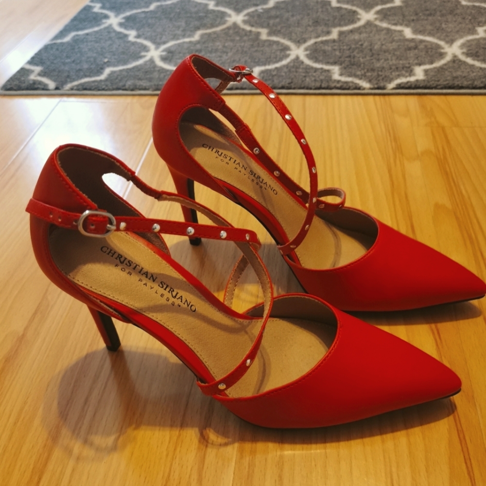 Christian Siriano red studded high heels